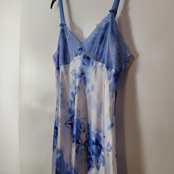 Jones New York Blue Floral Satin Nightgown With Lace Trim Adjustable Straps XL - Picture 10 of 11